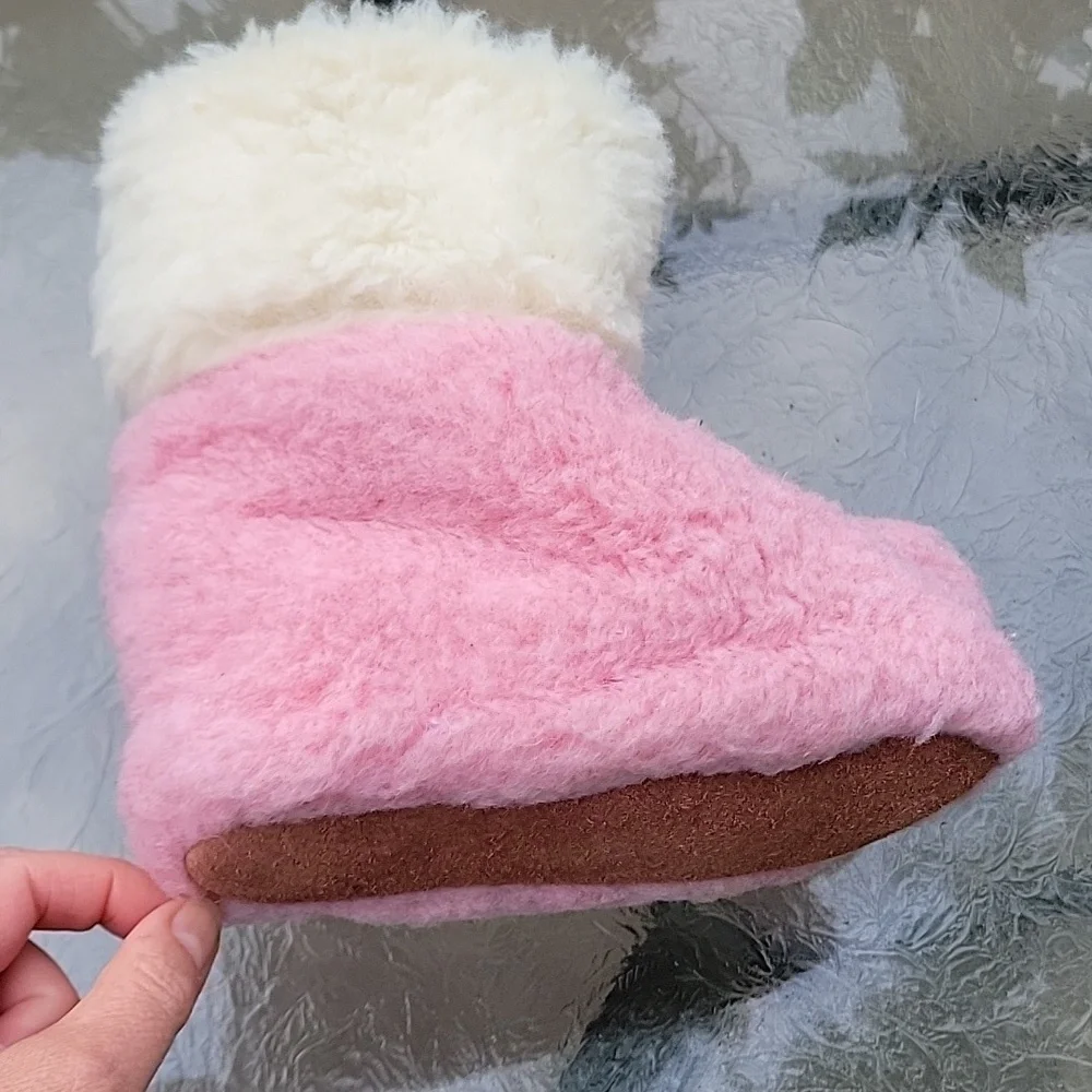 Wool Sherpa Sheepskin Eluna Sleepers Ankle Booties Pink White New